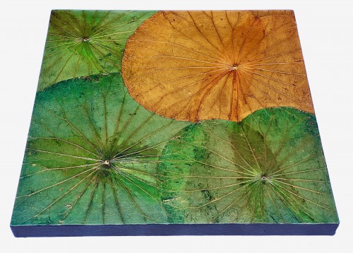 Wanddekor Lotus, grün/gold - ca. 48x48x4 cm
